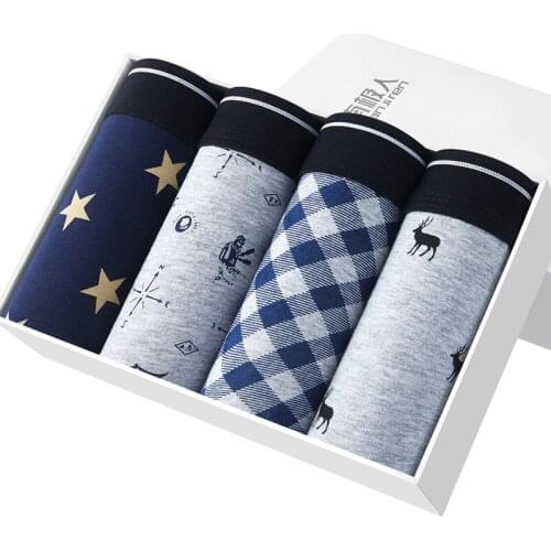 4pairs/lot Tide brand mens cotton printed underwear young students boxer pants large size L-5L boxed