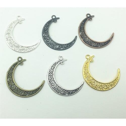 5pcs 30*39mm 6 Colors Vintage Metal Alloy Filigree Half Moon Charms DIY Jewelry Pendant Handmade Findings make