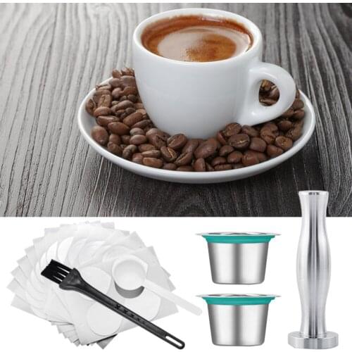 6pc/set Coffee Capsule Filter Stainless Steel Refillable Coffee Capsules Reusable Pods Filters Lids for Nespresso Machines