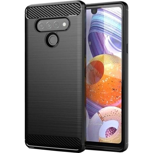 Shock Absorption Cover Soft TPU Anti Scratch Carbon Fiber Back Case With Screen Protector for LG Stylo 6 / LG K71