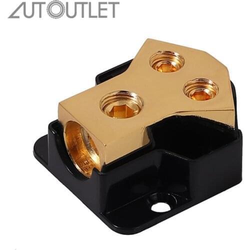 AUTOUTLET 2PCS 0/2/4 Gauge in 4/8/10 Gauge Out 2 Way Amp Copper Power Distribution Block for Car Auto Audio Splitter