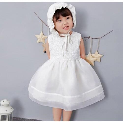 2020 Newborn White Dress For Baptism Baby Girl Sleeveless Lace Christening Gown Dress Toddler 1 Birthday Girl Party Infant Wear
