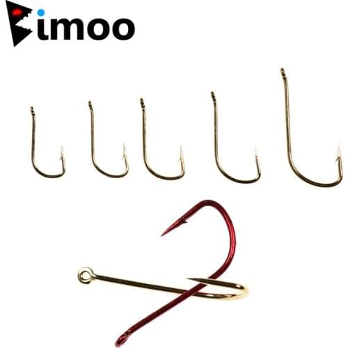 Bimoo 300PCS Fine Wire Barbed Dry Fly Tying Hook Small Fly Fishing Hook Red Gold Color Caddis Tenkra Fly Hooks for Panfish Trout