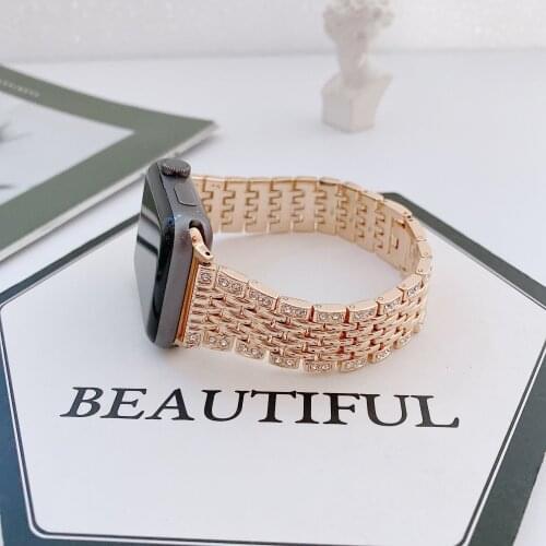 Strap For apple watch SE 6 5 4 3 Luxury metal diamond iwatch 1/2 band 42mm/38mm/44mm/40mm stainless steel Bracelet Accessories