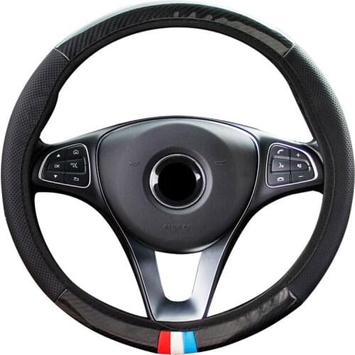 Car Steering Wheel Cover Crystal Carbon Fiber Model Without Inner Ring Cover Fit For 37-38CM/14.5"-15" Elastic Band Grip Protect
