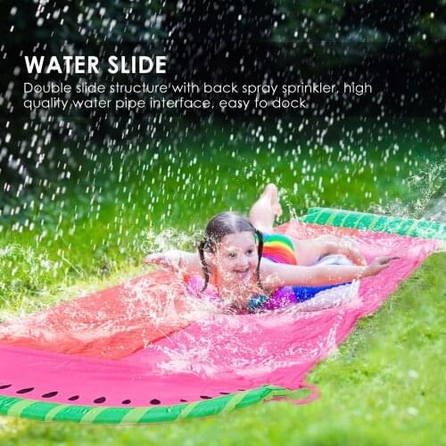 Children Double Surf Water Slide Outdoor Garden RacinWater Slide 2 Double Lane Slip Lawn Backyard Kids Water Toys with Sprinkler