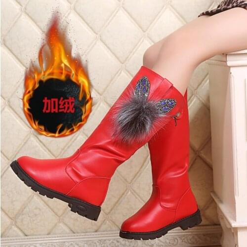 Children Knee Length Boots Plush Fur Girls Shoes Fashion Children Martin Boots 2020 Autumn Winter Princess Girls Snow Boots