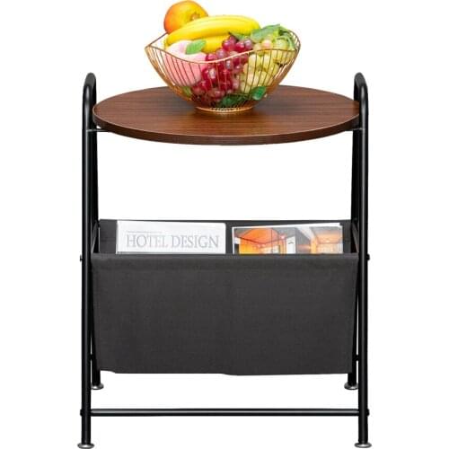 Wood Color Two-Layer Trapezoidal Belt Oxford PVC Waterproof Cloth Book Bag Wrought Iron Side Table End Table Coffee Table