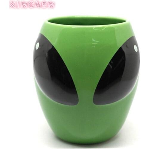 Creative 3D Alien Coffee Mug Cartoon Ceramic Mugs Coffee Cups Green Exquisite Funny Caneca with Lid Drinkware for Friends Gifts