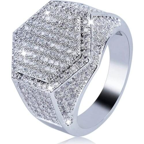 Mens Ring Hip Hop Iced Out High Quality Micro Pave CZ Finger Ring Square Rings For Men Jewelry