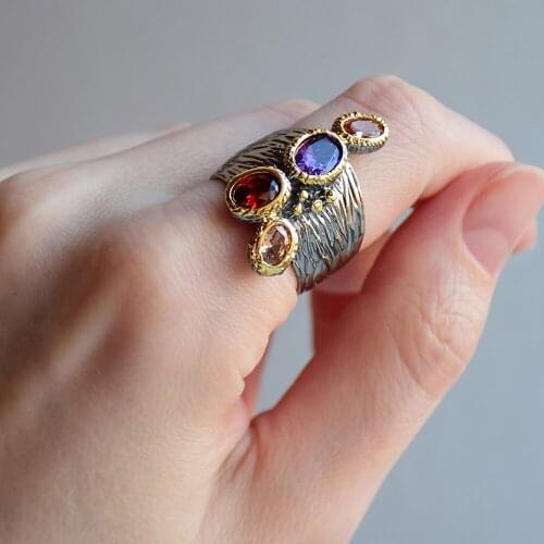 Very Large Wide Finger Ring for women Multi Zirconia stone Jewelry Purple Crsytal Female Accessories Big Rings Jewellery