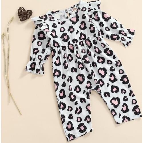FOCUSNORM 0-24M Lovely Infant Baby Girls Boys Jumpsuits Leopard Printing Ruffles Long Sleeve Autumn Romper Outfits