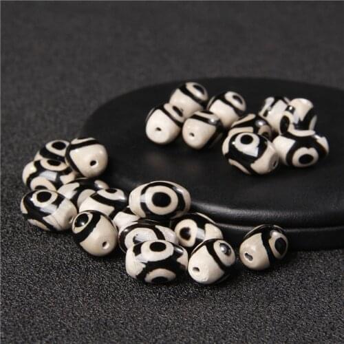 10mm-15mm Round Black White Tibetan Dzi Beads Real Natural Agates Loose Beads Vintage Jewelry Accessries DIY Bracelet Necklace