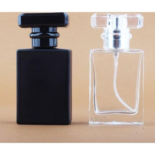 Square Glass Perfume Bottle, Reusable, Black And Transparent, 30ml, 1 Piece