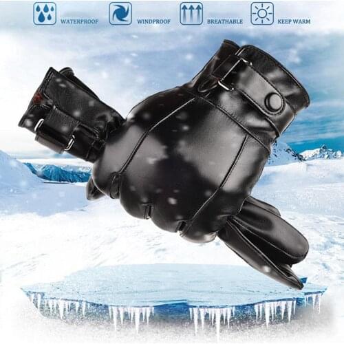 Motorcycle Gloves 1 Pair Men Winter Driving Touch Screen Fashion Waterproof Outdoor Cycling Faux Leather Fleece Accessory