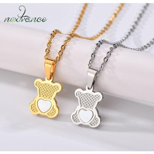 Nextvance Bears Pendant Cartoon Animal Necklace Heart Shell Stainless Steel Jewelry Gift For Women and Children
