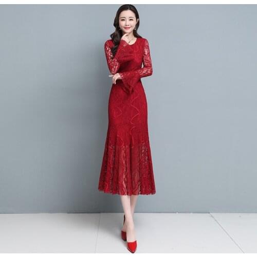 New temperament long skirt womens spring lace dress Robes Femme high waist vestidos de festa Womens Clothings
