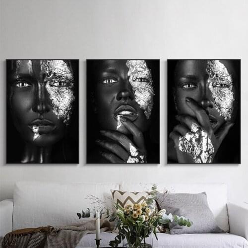 Sliver Sexy Black Dark Skinned Woman Portrait Canvas Painting Posters and Prints Cuadros Wall Art Picture for living Room