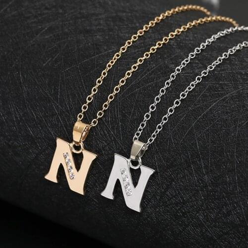 Gift Cursive English Initial Alphabet N name Necklace tiny English word Initial Letter monogram charm Metal Engagement necklace