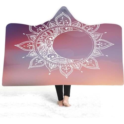 Pink Geometric Digital Print Hooded Cape Double Layer Plush Warm Wear Resistant Soft Bedroom Living Room Nap Cashmere Blanket