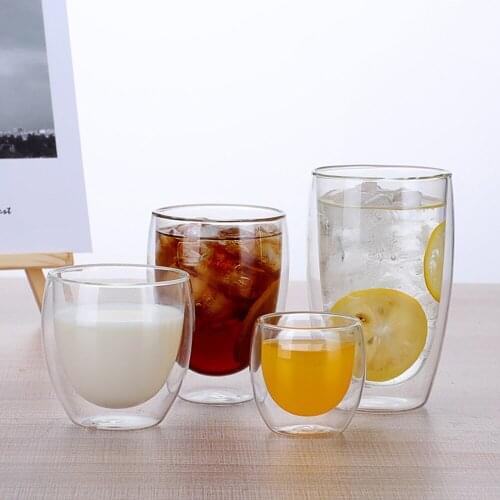 80/250/350/450ml Glass Cup Double-layer High Borosilicate Glass Coffee Mug Cup Heat Resistant Anti Scalding Dropshipping