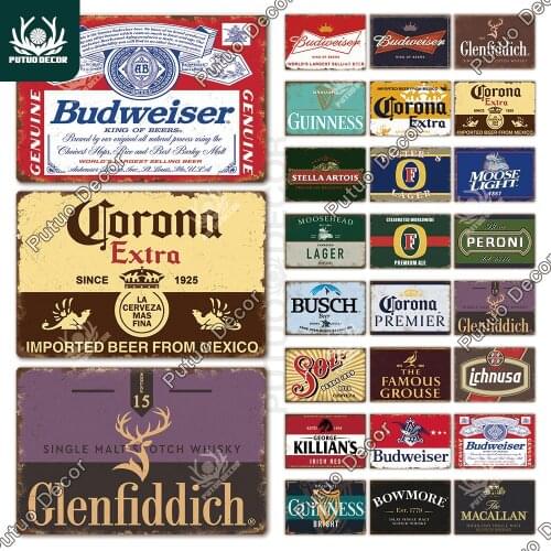 Putuo Decor Beer Vintage Tin Sign Metal Sign Decorative Plaque Retro Plate Wall Decor Bar Pub Club Man Cave Beer Poster