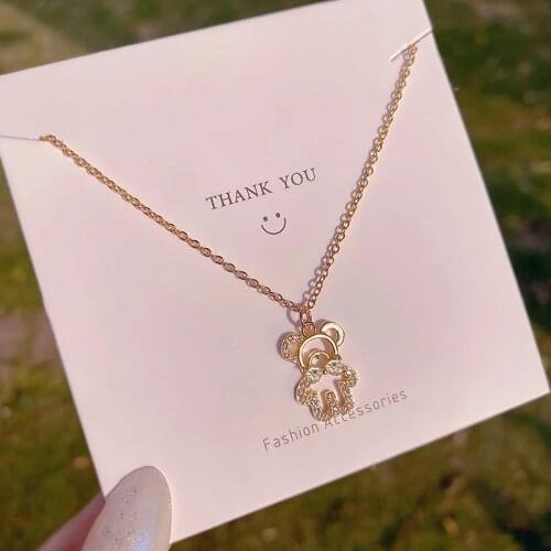 Korean Personality Simple Zircon Bear Pendant Necklace Temperament Sweet Girl Women Fashion Jewelry Accessories
