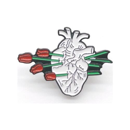 Custom Design Jewelry Gift Pin Emenal Brooches For Women Hear Rose Flower Badges