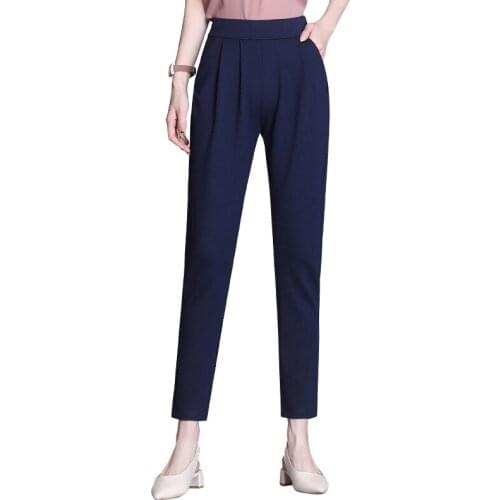 Harem Pants Womens Summer Loose Casual Plus Size Ankle-Length Pants Female Solid Elastic Waist Baggy Capri Trousers