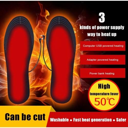 1 Pair Heated Shoe Insoles Warm Insoles USB Sock Mat Electrically Heating Washable Thermal Shoe Pad Outdoor Hiking for Man Woman