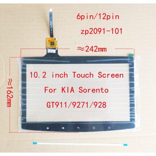 10.2 Inch Touch Screen Sensor Digitizer For KIA Sorento CarRadio CarPlay 242*162mm 6/12pin ZP2091-101