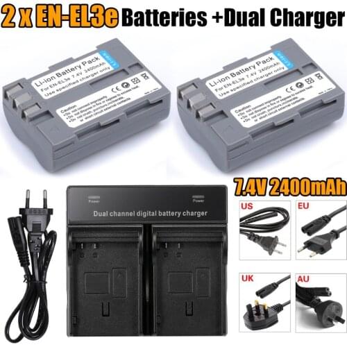 2pcs EN-EL3e EN EL3e ENEL3e 2400mAh Camera Batteries + Dual Channel Charger For Nikon D30 D50 D70 D90 D70S