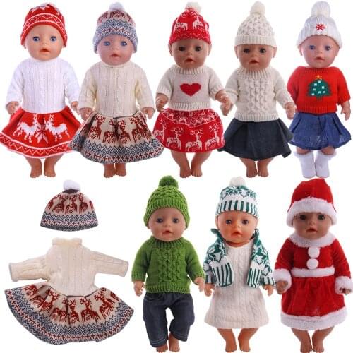 3Pcs/Set Doll Sweater+Hat+Dress Boots Fit 18 Inch American Of Girl`s&43Cm Baby New Born Doll Zaps Generation Christmas Girl`s