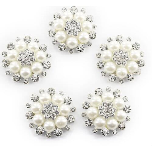 5pcs 30mm Crystal Rhinestone Buttons Pearl Flower Embellishments Buttons Flatback DIY Buckles for Wedding Jewelry Shoes Decor