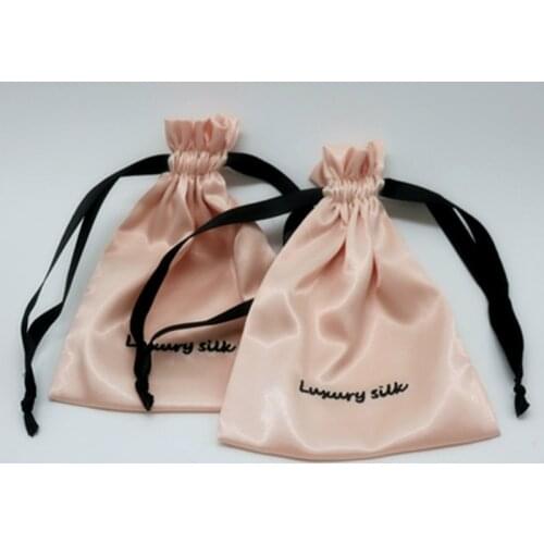 50PCS Silk Pouch Jewelry Bags Satin Drawstring Bag Packaging Cosmetic Party Gift Storage Sack Custom Sachet Print Logo Wholesale
