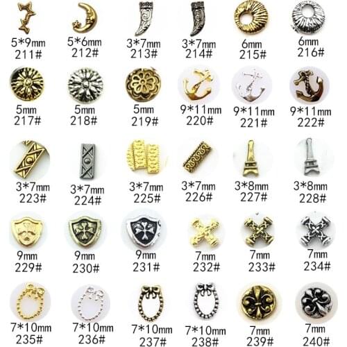 50pcs/Pack Vintage Series 8 Alloy Nail Art Charms Parts Moon Scabbard Daisy Anchor wreath DIY Metal Accessories Sticker Tools