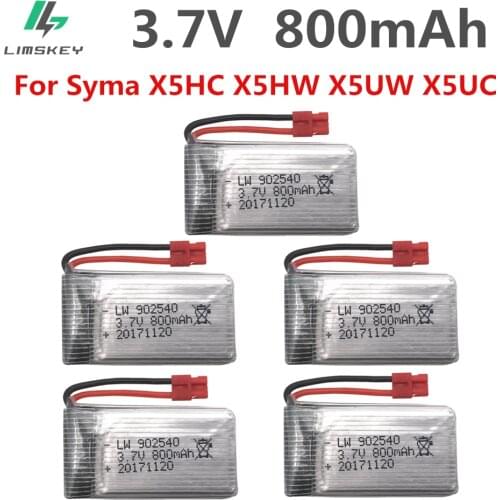 5pcs/set 3.7 V 800 mah Lipo Battery 1S For Syma X5HC X5HW X5UW X5UC RC Quadcopter Spare Parts 3.7V Battery RC Camera Drone Parts