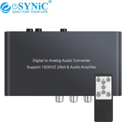 ESYNiC 192kHz DAC Audio Converter Coaxial Toslink to Analog Stereo L/R RCA 3.5mm Audio Adapter with IR Control Digital to Analog