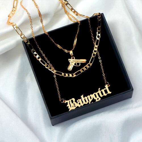 JUST FEEL Gold Silver Color Babygirl Letter Pendant Necklace for Women Multilayer Butterfly Clavicle Chain Necklace Jewelry Gift