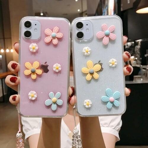 3D Flowers Glitter Phone Case For Huawei Mate 30 20 10 lite Pro Transparent Bling Soft TPU Back Cover Bag