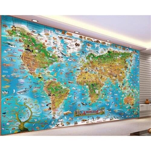 Beibehang Children cartoon map 3d wallpaper 3D cartoon animal map decorative painting children room decoration 3D wallpaper