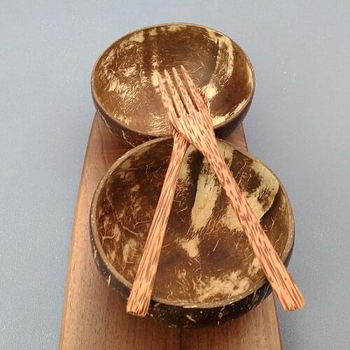 Hot natural coconut bowl diameter 12-15cm height 4.5-6.5cm imported from Vietnam handmade fork and spoon set household tableware