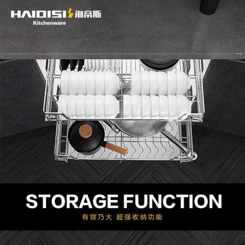 Haidisla basket 304 stainless steel kitchen cabinet kitchen cabinet double-layer dishes and drawer pull blue