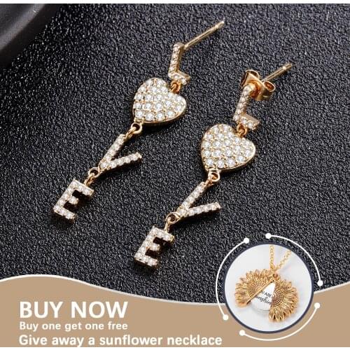 Custom Name Love Dangle Earrings Personalized Love Pendant Earrings Gold stud earrings 18K Gold Plated Gift for Her Mom Grandma