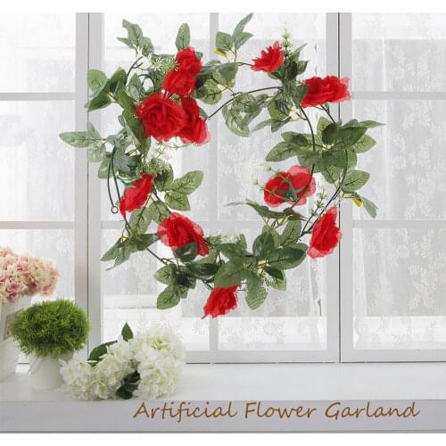 2.4M Artificial Flower Flowers Rose Leaf Garland Vine 10 Flower Heads Rose Rattan Wedding Home Room Garden Flowers Deoration