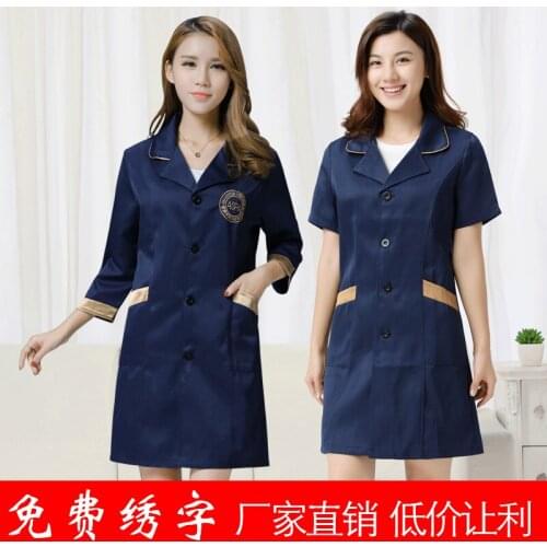 Korean version of the beautician overalls short-sleeved semi-permanent tattoo training suits beauty salon blue clothing apron