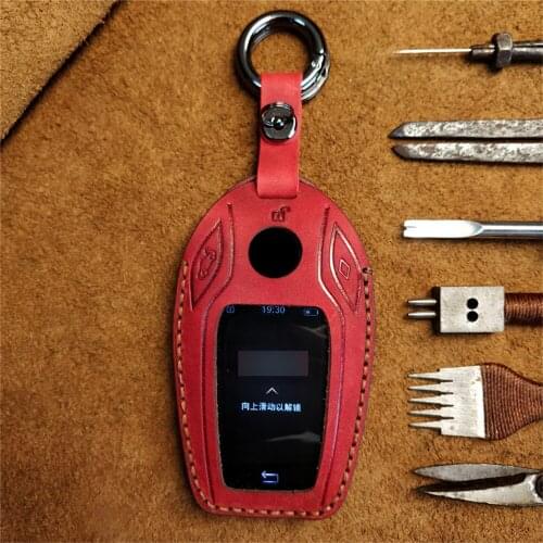 Red Genuine Leather Car Key Case Cover Holder Bag Remote Key For BMW 7 Series 740 6 Series GT 5 Series 530i X3 Display Key