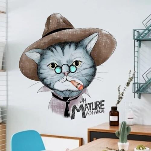 Nordic Creative Cool Cat Wall Stickers Boy Bedroom Teen Room Decor Aesthetic Self Adhesive Poster Living Room Decoration Sticker