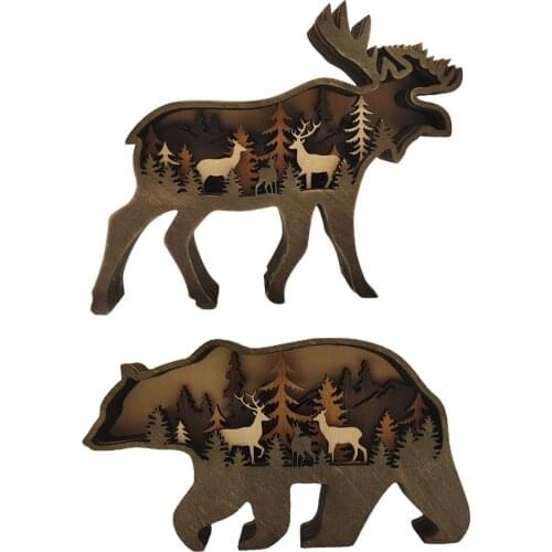 Creative Wood Animals Ornaments Freestanding Figures for Shop Decor Ornament