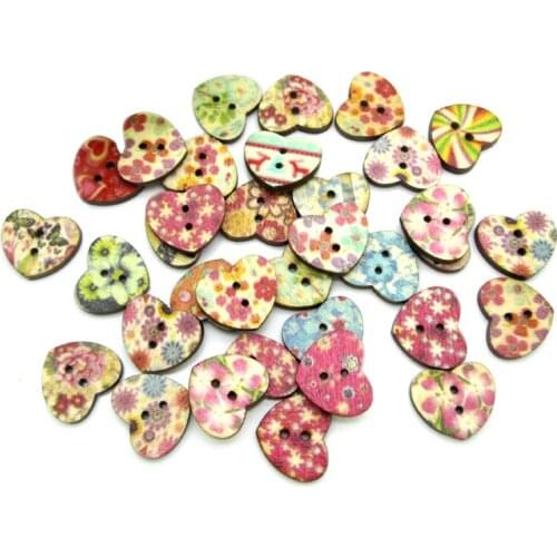 LF 50Pcs Mixed Flower Heart Wooden Sewing Buttons For Clothes Needlework Flatback Scrapbooking Crafts Decorative Diy Accessories